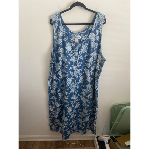 Jane Ashley Dresses & Skirts - Blue Floral Cotton Denim Sleeveless Jumper Dress Plus Size 2X
